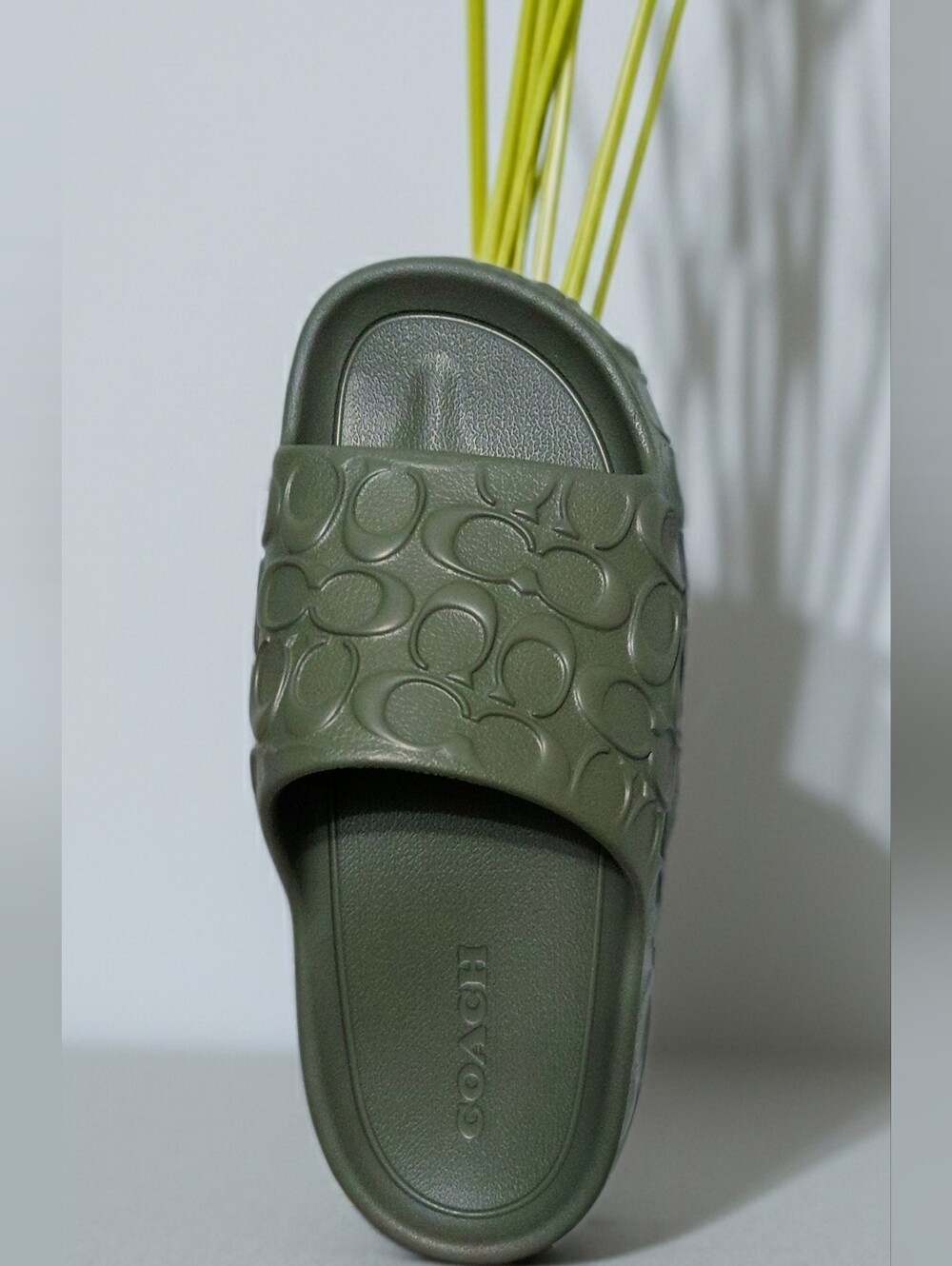 Coach Olive Green Embossed Logo Slide